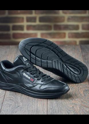 Мужские кожаные кроссовки с логотипом reebok черного цвета