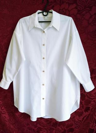 100% хлопок белоснежная удлинённая рубашка оверсайз белая длинная рубашка свободного кроя платье рубашка туника