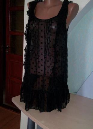 Прозора чорна блуза в оксамитовий горох.