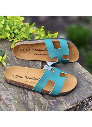 Кожаные итальянские шлепанцы шлепки на пробковой подошве пантолеты cala violina 🇮🇹