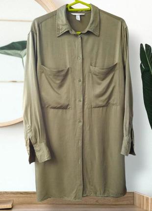 Длинная рубашка оверсайз вискозный шелк / платье рубашка блузка сатин1 фото