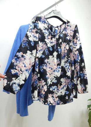 Нежная блуза в цветы с завязками разрезом бантом рукав 3/4 на резинке свободная легкая нарядная