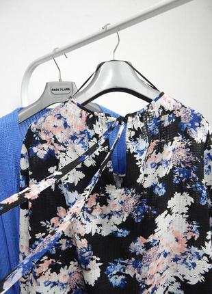 Нежная блуза в цветы с завязками разрезом бантом рукав 3/4 на резинке свободная легкая нарядная8 фото
