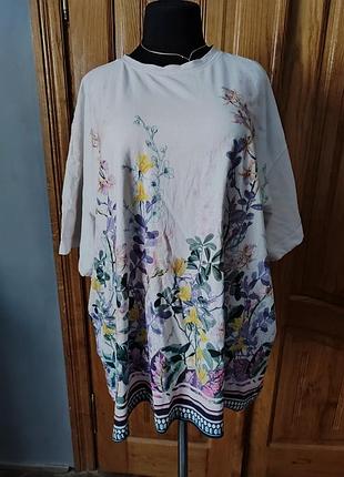 Футболка довга принт квітковий батал натуральна тканина