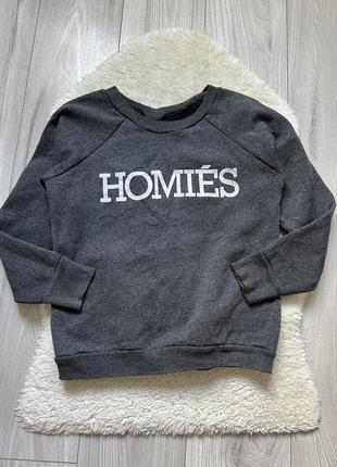 Свишот серый с надписью утепленный