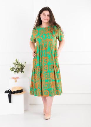 Женское двухцветное платье батал в принт3 фото