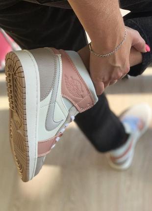 Кроссовки nike jordan 1 beige grey кожаные (37-41)💜6 фото