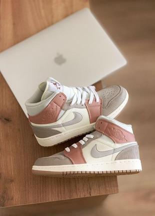 Кроссовки nike jordan 1 beige grey кожаные (37-41)💜