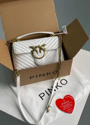 Сумка женская в стиле pinko mini classic lady love bag puff chevron white/gold