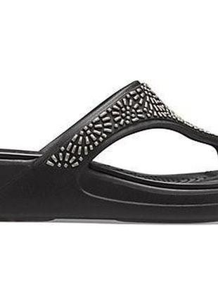 Крокс шлепанцы вьетнамки черные crocs monterey diamante womens black wedge flip flop3 фото