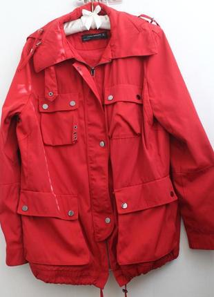 Модная куртка парка,оверсайз ветровка демисезонная с капюшоном красная zara5 фото