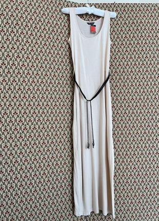 Платье трикотажное пудровое вискоза вискозное сарафан в пол длинное макси нюдовое платье майка секс1 фото