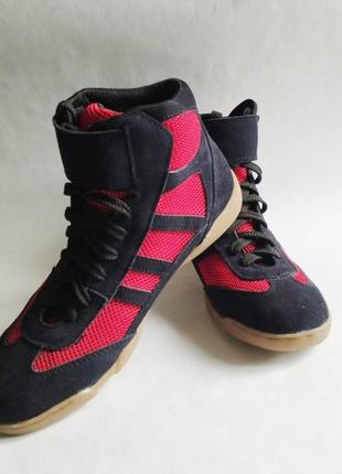 Боксерки короткие, обувь для бокса krok sp 12.1, 45 размер, темно-синие с красным1 фото