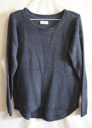 Тёмно-синий свитер из ленточной пряжи