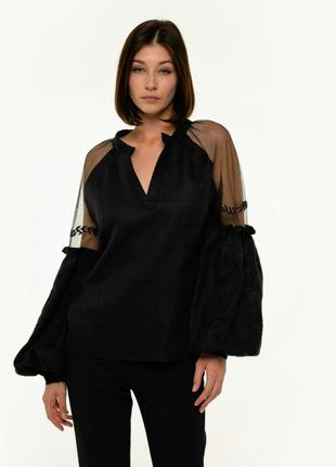 Вышитая блуза марево черная1 фото