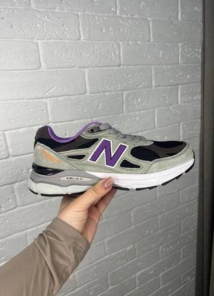 Стильные женские кроссовки new balance 990 v3 miusa grey black purple серые с фиолетовым2 фото