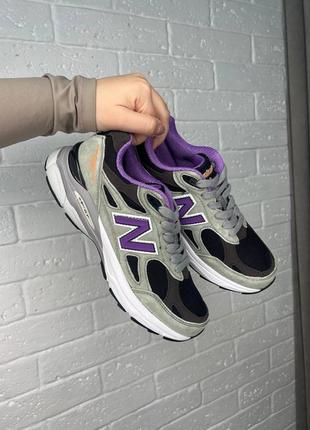 Стильні жіночі кросівки new balance 990 v3 miusa grey black purple сірі з фіолетовим3 фото