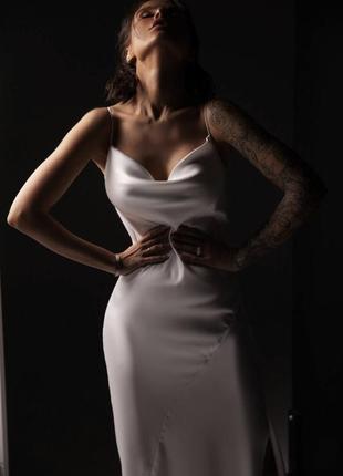 Белое шелковое платье3 фото