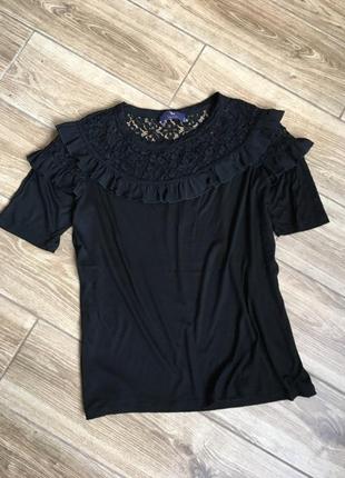 Красивая черна блуза футболка с кружевны воротником tu2 фото