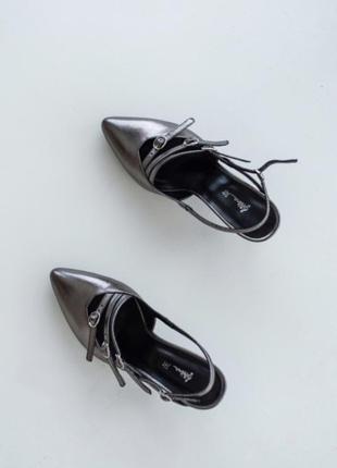 Кожаные туфли слингбеки, металлик - арт. 342907 фото