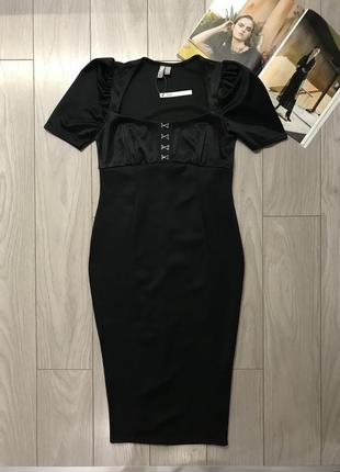 Приталенное черное миди платье от asos p.124 фото
