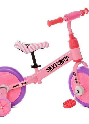 Дитячий велосипед бiговел 2 в 1 profi kids 12" рожевий беговел