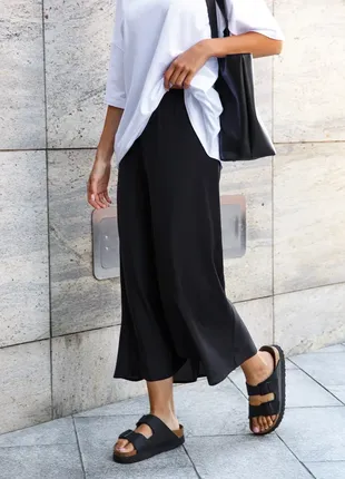 Шелковая черная юбка миди с высокой талией приталенная юбка расширенная книзу