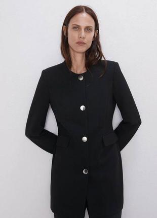 Черное пальто, пиджак, жакет на пуговицах zara1 фото