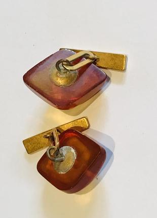 Запонки натуральний бурштин янтарь2 фото