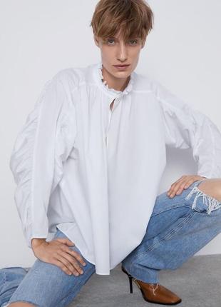 Zara поплиновая блузка, крой оверсайз.3 фото