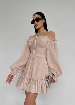 Муслиновое платье с рюшами 100% хлопок, платье мини из муслина7 фото