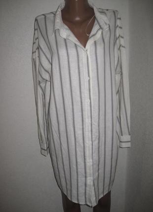 Свободная льняная рубашка халат в полоску tu р-р12 для сна1 фото