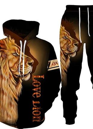 Спортивный костюм с красивым и качественным рисунком льва, унисекс