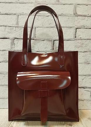 Кожаная сумка "гарда" натуральная кожа, глянец, бургунди.