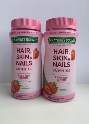 Nature's bounty hair, skin and nails gummies 80 шт - витамины для улучшения состояния волос, кожи и ногтей в виде жевательных конфет