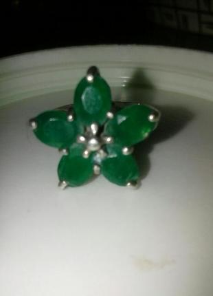 Кольцо цветок с зелеными агатами, серебро3 фото