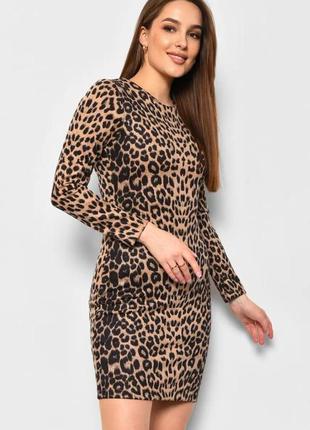 Облягаюча сукня з леопардовим принтом з довгим рукавом футляр2 фото