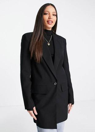 Черный однобортный жакет asos пиджак блейзер тренч плащ пальто оверсайз большой размер удлинённый1 фото