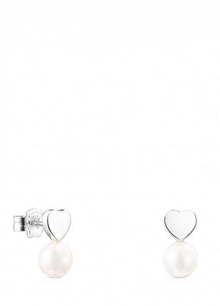 Срібні сережки з сердечками і перлинами