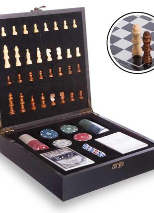 Набір настільних ігор покер, шахи 2 в 1 дерев'яні w2624 чорний1 фото
