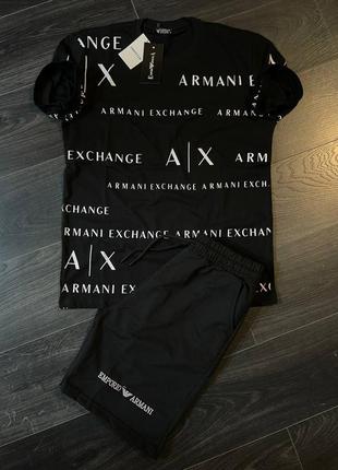 Чоловічий комплект armani exchange на весну-літо у чорному кольорі premium якості, стильний та зручний комплект на кожен день