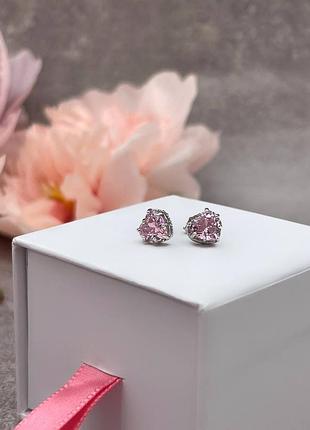 Срібні сережки рожеві серця