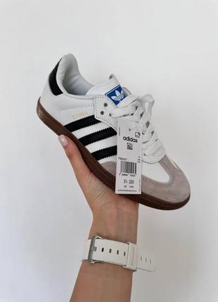 Premium женские кроссовки adidas samba white / black gum