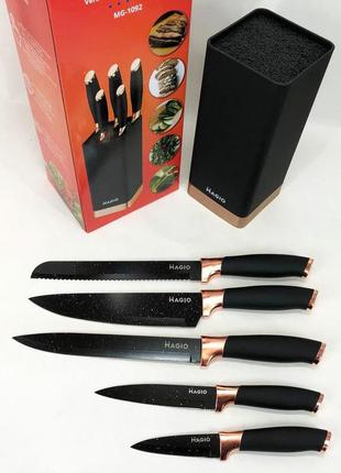 Универсальный кухонный ножевой набор magio mg-1092 5 шт, набор ножей для кухни, набор кухонных ножей7 фото