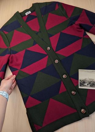 Кардиган винтажный  геометрия зеленый цветной абстракция шерсть на пуговицах кофта4 фото