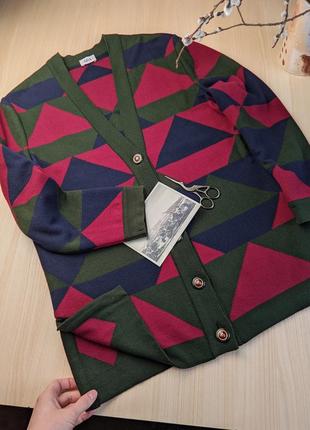 Кардиган винтажный  геометрия зеленый цветной абстракция шерсть на пуговицах кофта2 фото