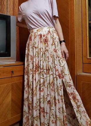 Красивая юбка плиссе плиссированная принт цветы h&m1 фото