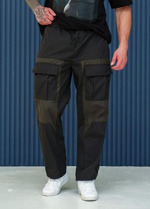 Мужские брюки карго на весну в хаки-черном цвете premium качества, стильные и удобные брюки на каждый день