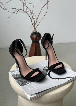 Стильные женские босоножки на каблуке шпильке, черные, белые, бежевые, экокожа, экозамша3 фото