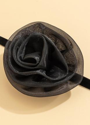 Цветок черный чокер, украшение на шею на шнурке женское2 фото